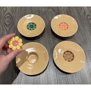 Set Of 4 Mikasa Palomino Yellow Ceramic Candle Holder with Candles